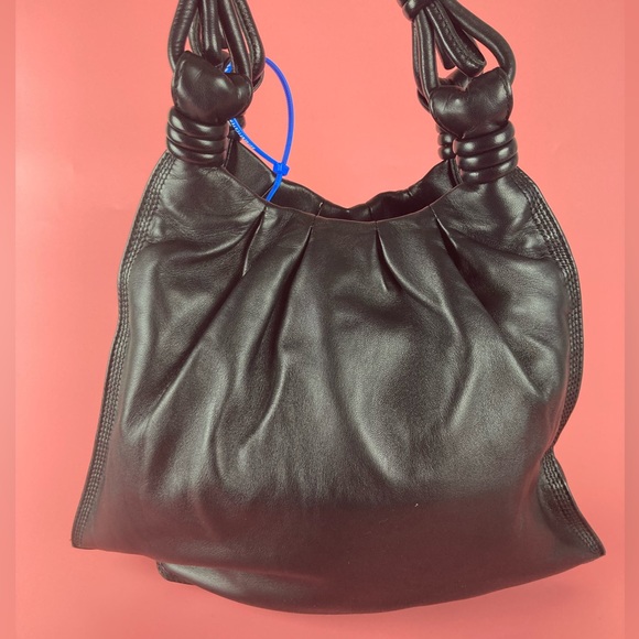 🚫SOLD🚫LOEWE BLACK LAMBSKIN EMBROIDERED LOGO HOBO BAG - Picture 4 of 11